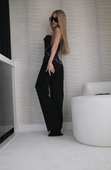 Elegancki gorset na zamek zdobiony srebrnymi łańcuszkami  SILVER CHAIN