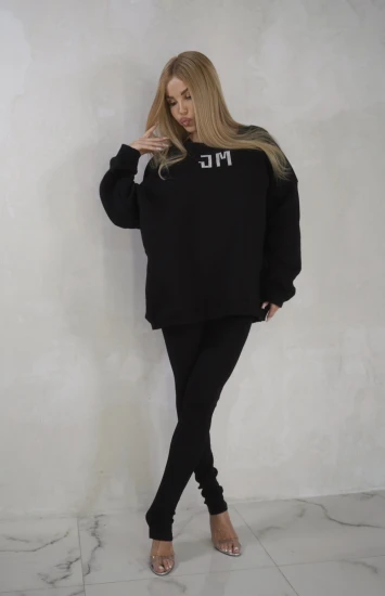 JM CRYSTAL ICON LOGO Bluza zdobiona ręcznie w kolorze czarnym 