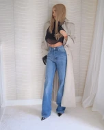 Kobiece klasyczne spodnie jeansowe z prostą nogawką w kolorze ciemno niebieskim DENİM STAR