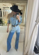 Koszula jeansowa damska z poduszkami na ramionach DENIM ICON