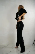 Bluza dresowa slim wykonana z aksamitu w kolorze czarnym VELVET BLACK ZIP