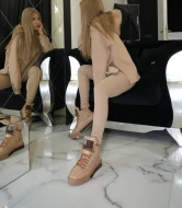 Leginsy z prążkowanej dzianiny super elastyczne BEIGE SAND