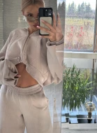 Bluza dresowa na zamek z kapturem w kolorze beżowym SOFT SAND ZIP