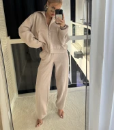 Bluza dresowa na zamek z kapturem w kolorze beżowym SOFT SAND ZIP