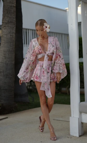 Summer GARDEN Capsule - romantyczny komplet boho z bluzka oraz szortami ROSALIA BLOOM SET 2 Drop