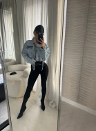 Kurtka jeansowa z przetarciami i paskiem vibe 90 DENİM JACKET