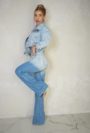Kurtka jeansowa z przetarciami i paskiem vibe 90 DENİM JACKET