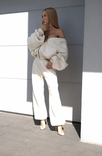 THE ATUMN EDIT - kobieca bluza na zamek z kapturem z bawełny organicznej ECRU SENSUAL HODDIE