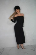 Czarna sukienka maxi z odkrytymi ramionami i wiązaniem SILKY MOVE DRESS
