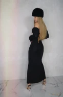 Czarna sukienka maxi z odkrytymi ramionami i wiązaniem SILKY MOVE DRESS