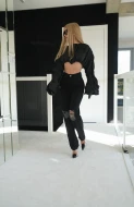 Jeansy spodnie w kolorze czarnym z przetarciami DARK MIST JEANS