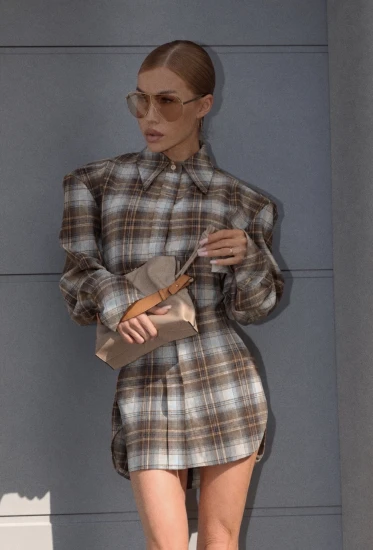 CAFE SOCIETY CLUB - sukienka 2 w 1 w print kraty CAFE SOCIETY DRESS 